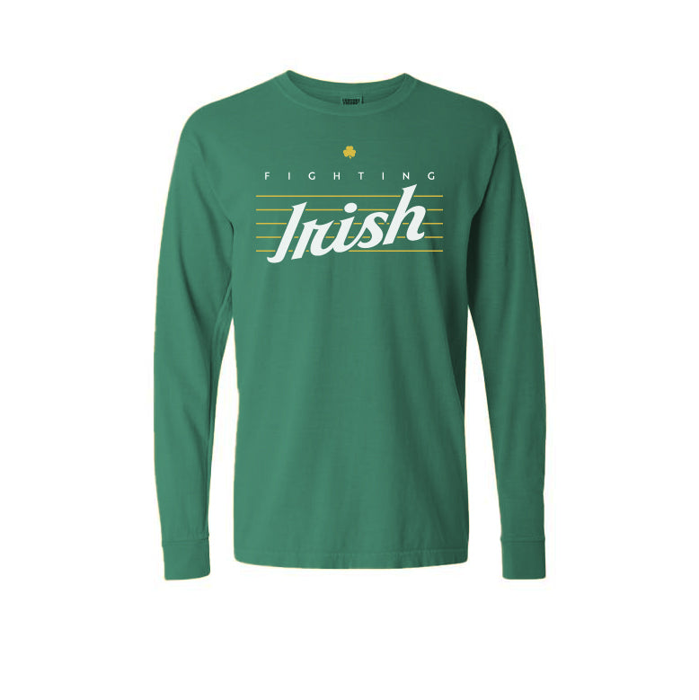 Fighting Irish with Lines Long Sleeves T-ShirtNavy Green